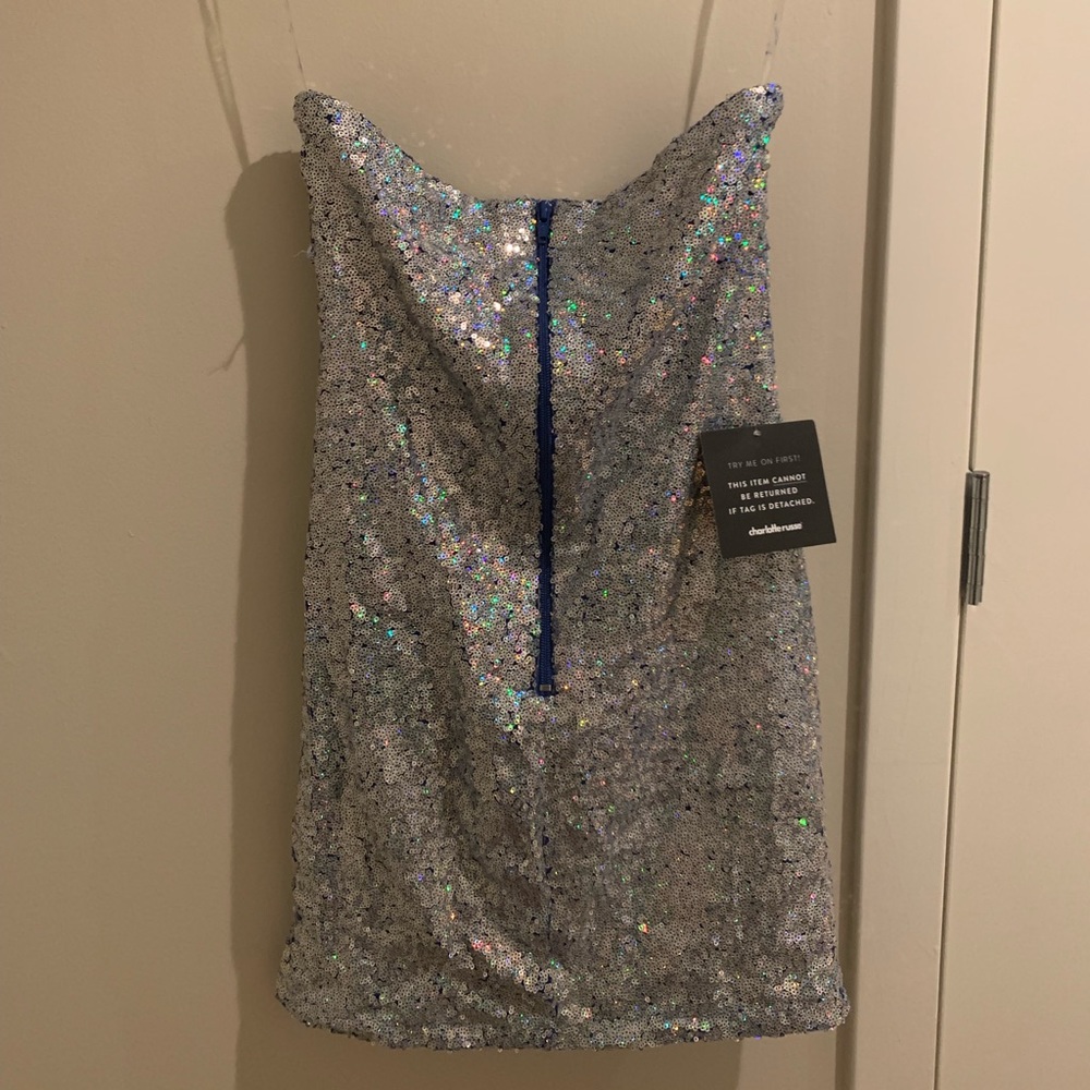 *NWT* Charlotte Russe Silver Sequins Strapless Minidress - Picture 7 of 8